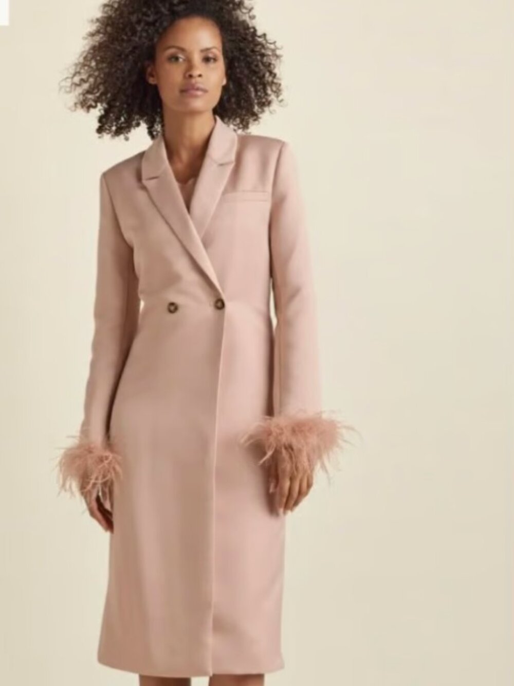 Venus Light Pink Faux Feather Cuff Dress Coat Size 10 Like New